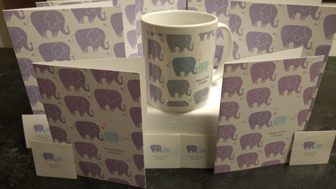 Giving Birthday Elephant Mug Card and Sticker Package